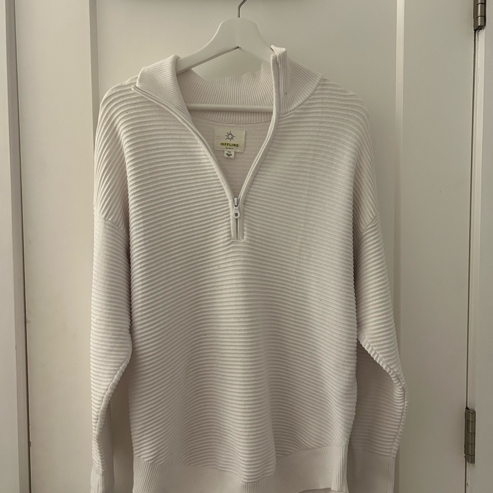 White ribbed aerie quarter zip! size small